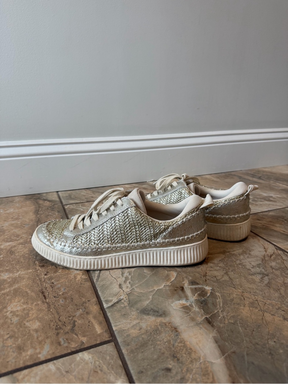 Dolce Vita Metallic Gold Woven Low-Top Sneakers
